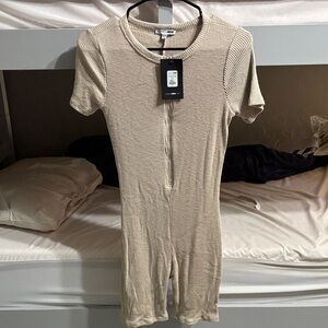 Fashion Nova Tan Ribbed Romper